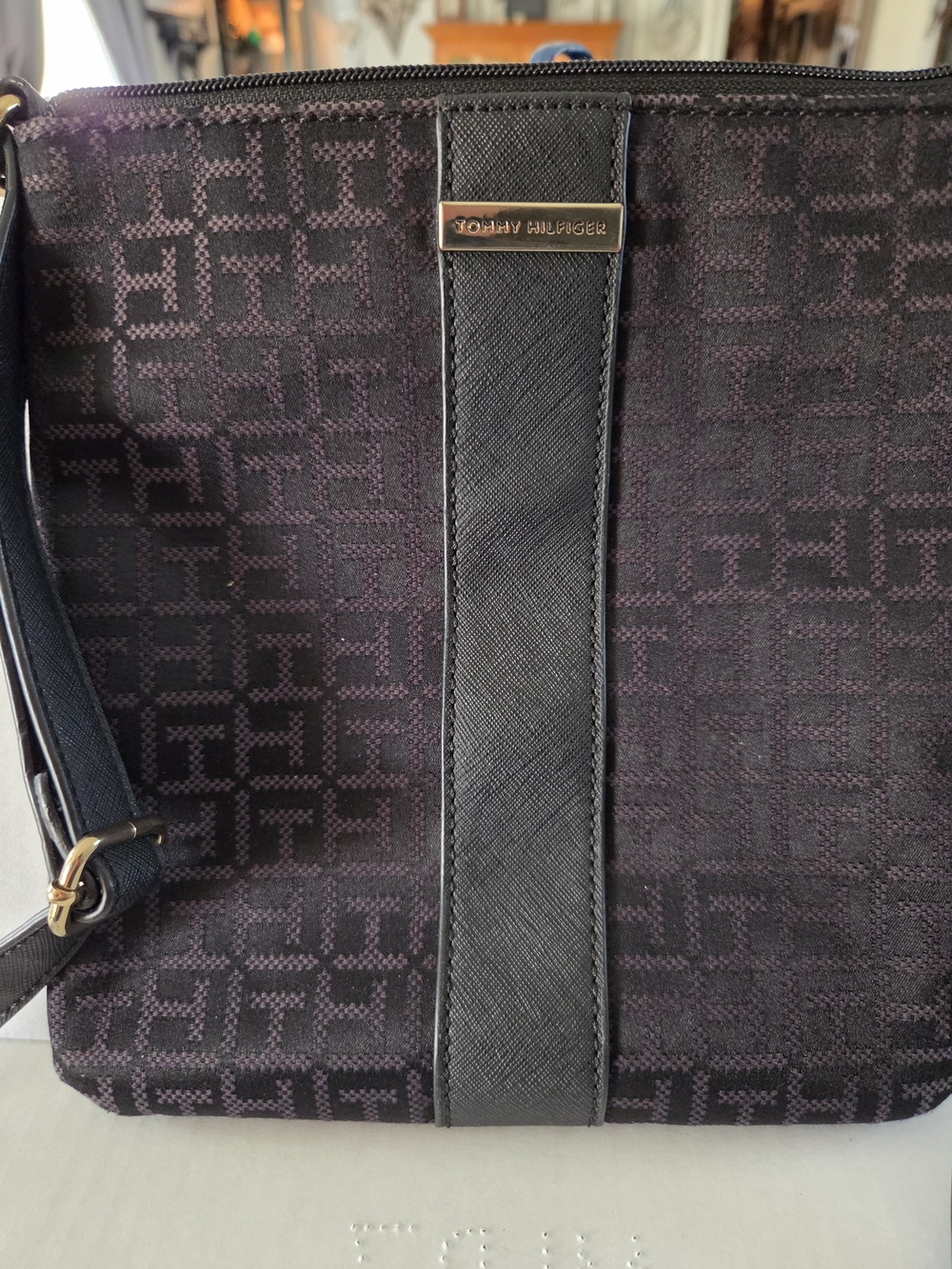 Tommy Hilfiger Women's Black Crossbody Bag with Subtle Plum Monogram